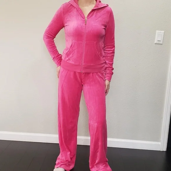Juicy Couture Tracksuit Set Hot Pink Jacket Pants Small Medium Bum